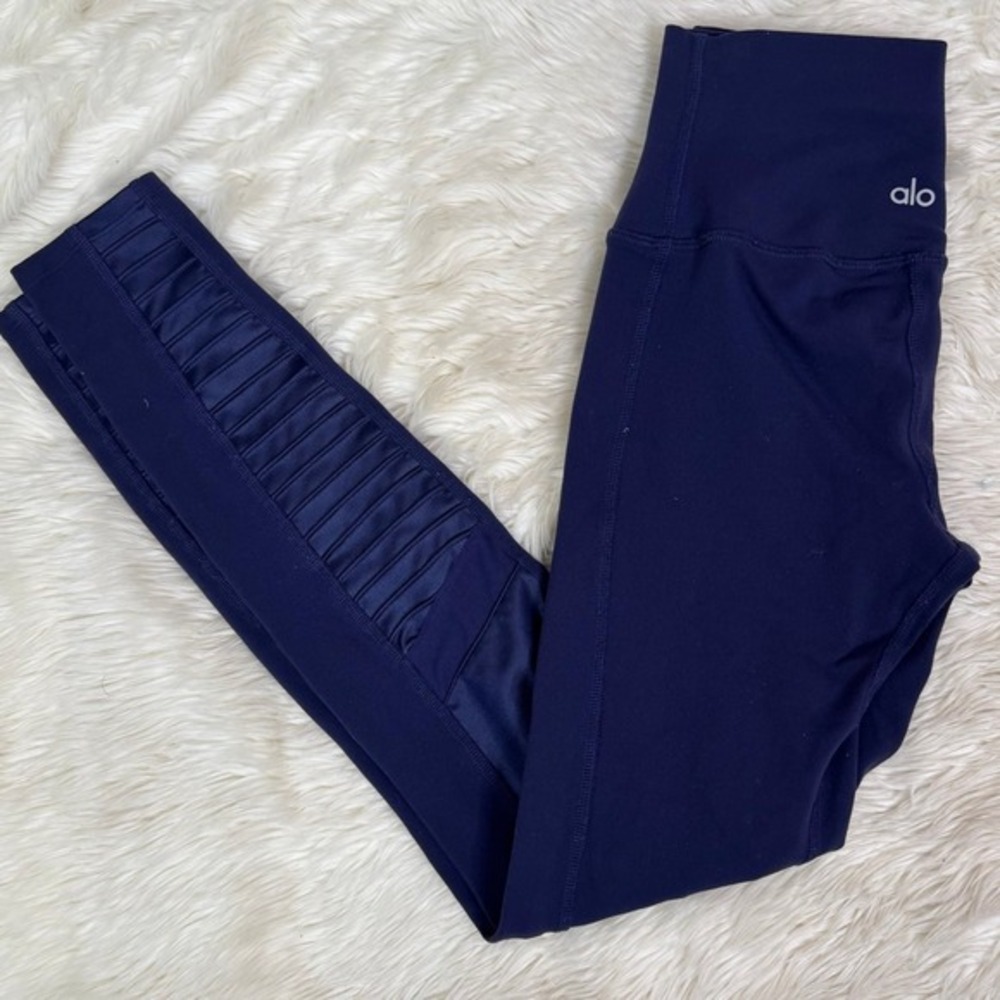 Alo Yoga Womens Navy Blue High Waist Moto Leggings W5494R Size Small - Picture 3 of 13